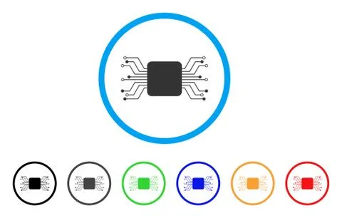 Chip Circuit Rounded Icon Stock Illustration