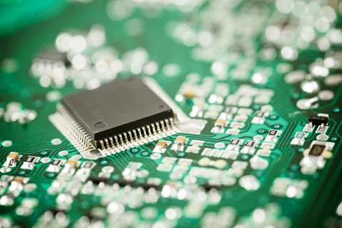 Chip close up on a integrated circuit. 스톡 사진