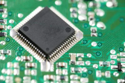 Chip close up on a integrated circuit 库存照片