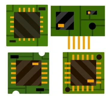 Chip. Computer accessories. Green microchip. Microprocessor and microcircuit Illustrazione stock