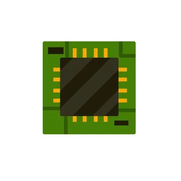 Chip. Computer accessories. Green microchip. Modern technology 스톡 일러스트