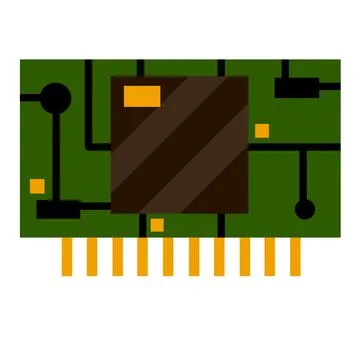 Chip. Computer accessories. Green microchip. Flat illustration Stock-Illustration