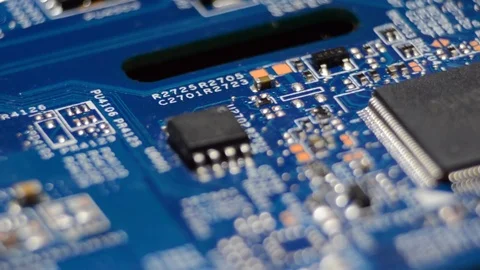 Chip with electronic components. Close-up of ICs, Stock Footage 102057705