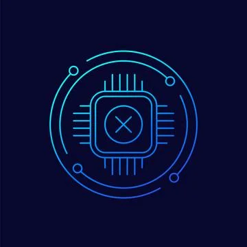 Chip failure or microchip error icon, linear 스톡 일러스트