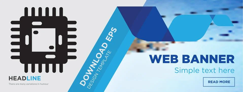 Chip horizontal webpage banner template design with flat icon and blue shapes Illustrazione stock gratuita