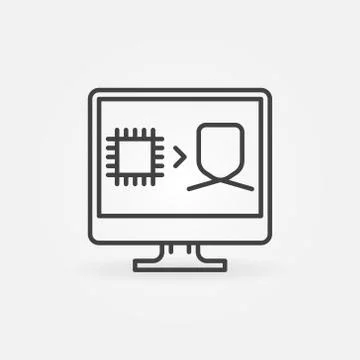 Chip with Human on Computer Screen line vector icon Stock Illustration