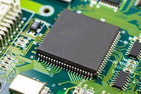 Chip ic control the mainboard capacitor, concept electronic technology Stock Photos