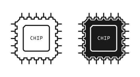 Chip icon. Chip of an electronic device. Empty and filled contour 스톡 일러스트