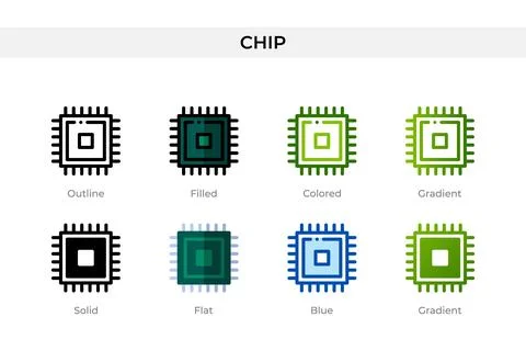 Chip icon in different style. Chip vector icons designed in outline, solid,.. 스톡 일러스트
