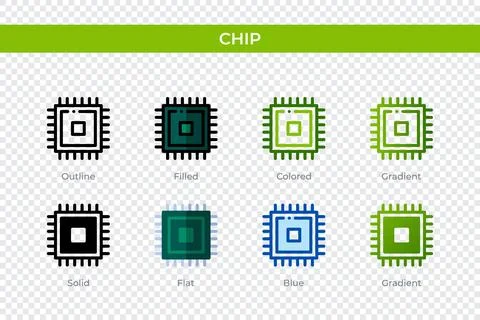 Chip icon in different style. Chip vector icons designed in outline, solid,.. Stock Illustration