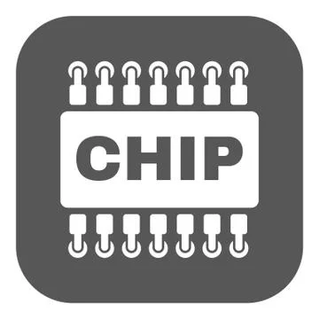 The chip icon. Microchip and microcircuit symbol. Flat Stock Illustration