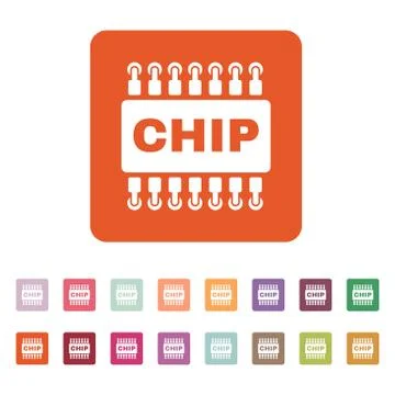 The chip icon. Microchip and microcircuit symbol. Flat 库存插图