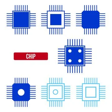 Chip icon set. flat vector illustration. Stock Illustration