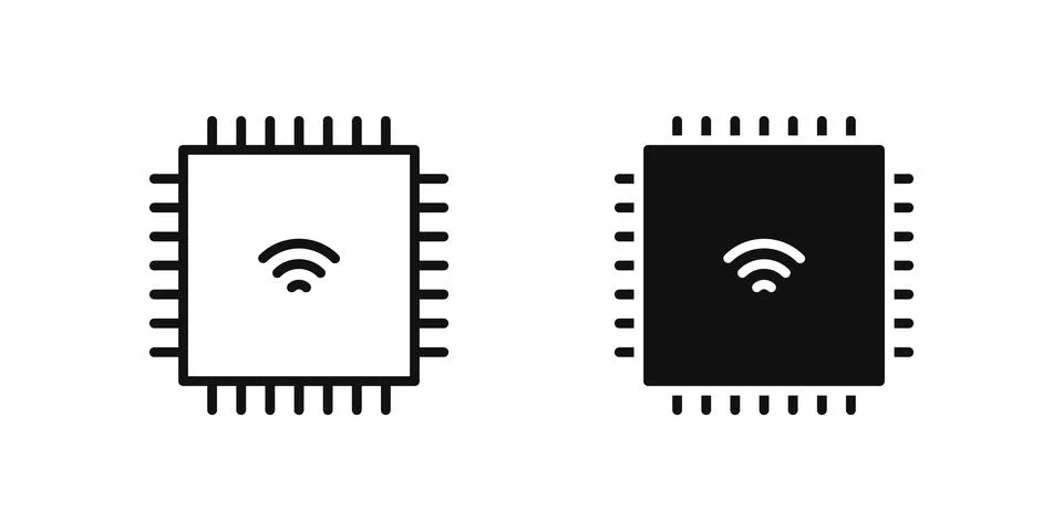 Chip icon set representing microprocessor or IoT-enabled electronic component Stock Illustration