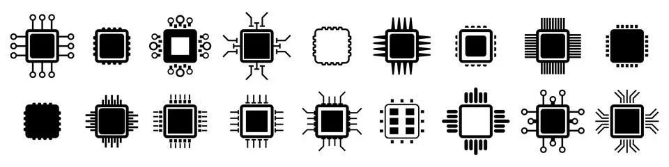 Chip icons set. Modern chips pictograms. Trendy symbols for mobile apps and web Stock Illustration