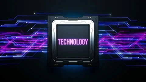 Chip with the inscription of technology . animation on the theme of computer  Stock-Footage 223244249