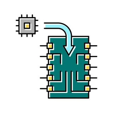 Chip installation semiconductor manufacturing color icon vector illustration Stock Illustration