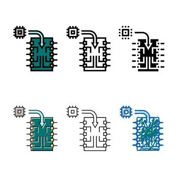 Chip installation semiconductor manufacturing color icon forms vector Illustrazione stock