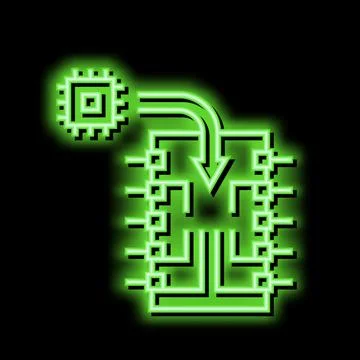 Chip installation semiconductor manufacturing neon glow icon illustration イラスト素材
