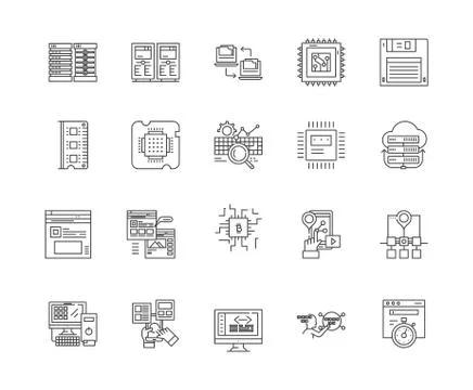 Chip line icons, signs, vector set, outline illustration concept Stock Illustration