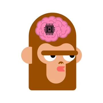 Chip in monkeys brain. Artificial Intelligence Cyborg 스톡 일러스트