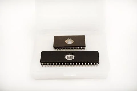 The chip is in a plastic package. An old chip. 스톡 사진