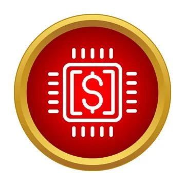 Chip processing digital money in round button Stock Illustration
