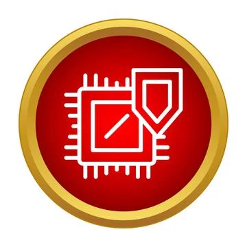 Chip processing unit icon with hardware shield protection 库存插图