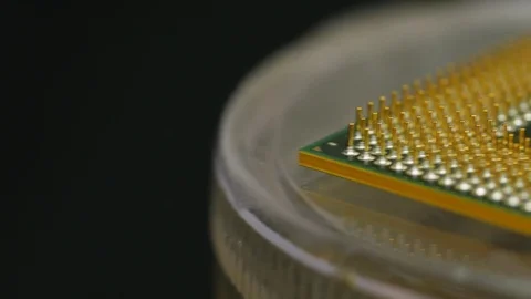 Chip processor computer motherboard macro 4k Stock Footage 74477984