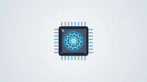 Chip Processor flat motion graphic showcasing advanced semiconductor hardware Stock Footage 347725171