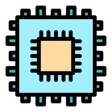 Chip processor icon color outline vector 스톡 일러스트