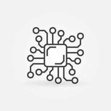 Chip Processor or Circuit Board linear vector concept icon Stock Illustration