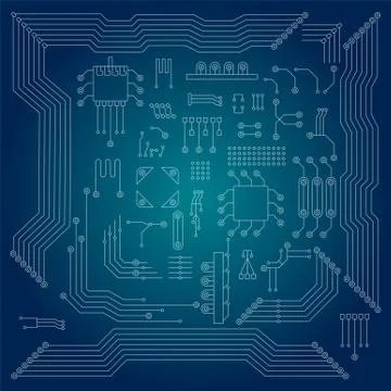 Chip scheme elements set blue Stock Illustration