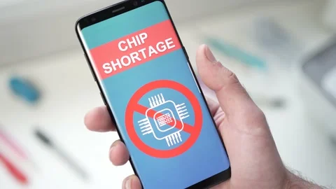 Chip Shortage Message on a Mobile Smart Phone Device Concept Stock-Footage 165936510