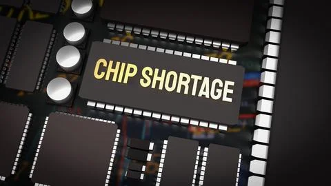 The  chip shortage text and ic and pcb board 3d rendering Illustrazione stock
