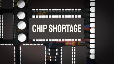 The  chip shortage text and ic and pcb board 3d rendering 스톡 일러스트