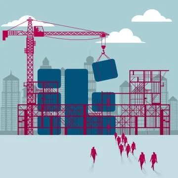 The chip under construction.A group of businessmen walked to the building site. Illustrazione stock