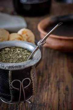 Chipa is a argentain snack cheese bread, Mate is a typical hot drink from Arg Stock Photos