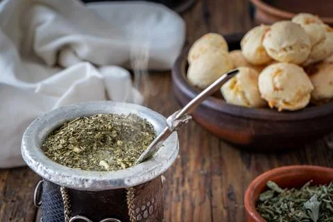 Chipa is a argentain snack cheese bread, Mate is a typical hot drink from Arg Stock Photos