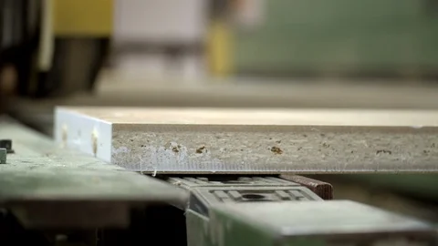 Chipboard flat elements going through edge processing. Wooden furniture Stock Footage 118959041