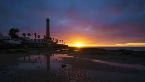 Chipiona Lighthouse At Dusk Cadiz Spain Stock Footage 83861447