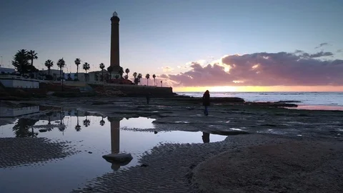 Chipiona Lighthouse at Sunset Cadiz Spain HD Stock Footage 84583115