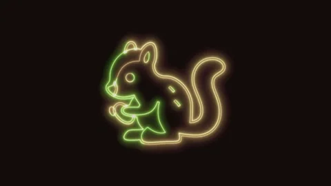 Chipmunk Icon Neon Seamless Loop 4K (Black Background) Video stock 310357480