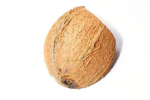 Chipped piece of coconut shell. Isolate. Stock Photos