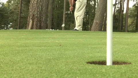 Chipping in from the edge of a golf green 库存影片 80509844