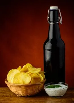 Chips and beer Stock Photos