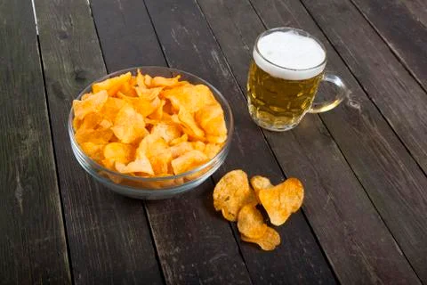 Chips and beer Stock Photos