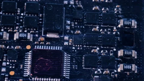 Chips and microcircuits background, different types circuits in dark colors. Stock Footage 246951745
