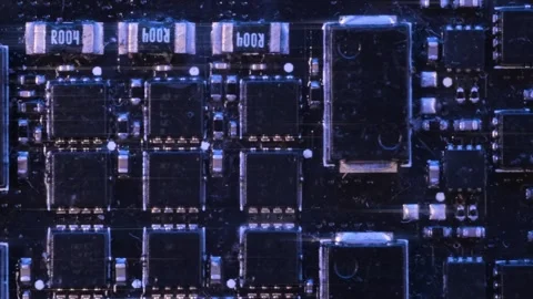 Chips and microcircuits background, different types circuits in dark colors. Stock Footage 248099533