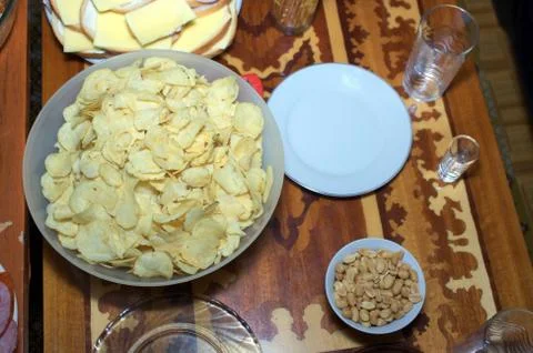 Chips and nuts 스톡 사진